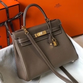 Hermes Kelly 25cm Retourne Bag In Taupe Clemence Leather HMS992785HW