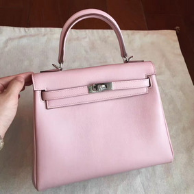 Hermes Kelly 25cm Retourne Handmade Bag In Rose Dragee Swift Leather HMSI0U9RTJ3