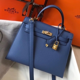 Hermes Kelly 25cm Sellier Bag In Agate Blue Epsom Leather 1:1 Replica HMS9NV4LYE2