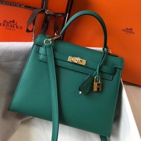 Replica Hermes Kelly 25cm Sellier Bag In Malachite Epsom Leather HMSFKV63S3G