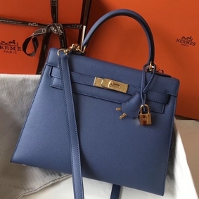Imitation Hermes Kelly 28cm Bag In Blue Agate Epsom Leather GHW HMSPC0D9653