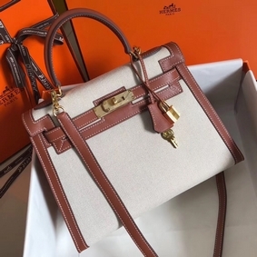 Top Replica Hermes Kelly 28cm Bag In Canvas With Barenia Leather HMS68277AW5