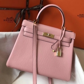 Imitation Hermes Kelly 28cm Bag In Pink Clemence Leather GHW HMSD83W41NM