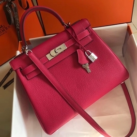 First-class Quality Hermes Kelly 28cm Bag In Rose Red Clemence Leather PHW HMS8SI8U58T