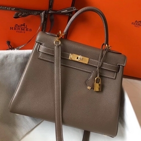 Hermes Kelly 28cm Bag In Taupe Grey Clemence Leather GHW HMS72687790
