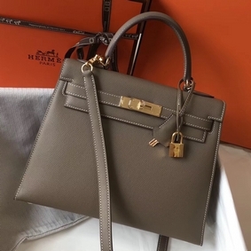 Hermes Kelly 28cm Bag In Taupe Grey Epsom Leather GHW Replica HMS9W40B8FZ