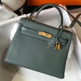 AAA Hermes Kelly 28cm Bag In Vert Amande Clemence Leather GHW HMSZ0SS6EPY