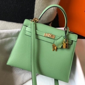Hermes Kelly 28cm Bag In Vert Criquet Epsom Leather GHW 1:1 Replica HMS1E31N7JE