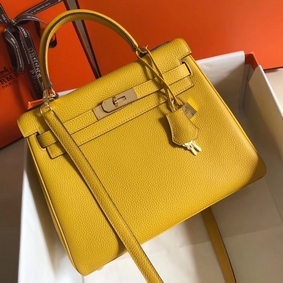 Fake Hermes Kelly 28cm Bag In Yellow Clemence Leather GHW HMSCC05J3E5
