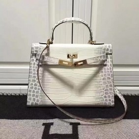 Top Replica Hermes Kelly 28cm Shoulder Bag Croco Leather K28 OffWhite HMS7XYF23IN