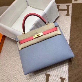 Hermes Kelly 28cm Shoulder Bags Epsom Leather KL28 blue&Pink HMS7CX038W4