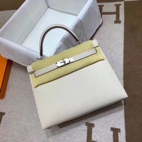 Imitation Hermes Kelly 28cm Shoulder Bags Epsom Leather KL28 creamy-white HMSMM0D698M