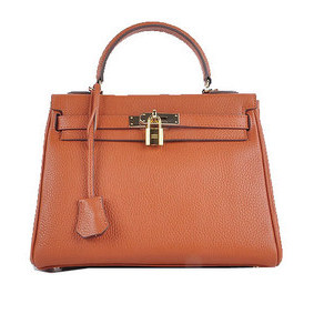First-class Quality Hermes Kelly 28cm Shoulder Bags Orange Grainy Leather Gold HMSCHKIN2H1