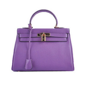 Hermes Kelly 28cm Shoulder Bags Purple Grainy Leather Gold Top Replica HMSM6D037EZ