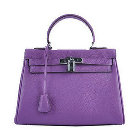 Hermes Kelly 28cm Shoulder Bags Purple Grainy Leather Silver HMSSJ0F33WZ