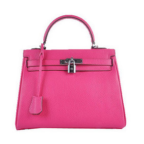 First-class Quality Hermes Kelly 28cm Shoulder Bags Rose Grainy Leather Silver HMSQ7W2S0XQ