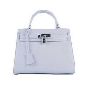 Hermes Kelly 28cm Shoulder Bags White Grainy Leather Silver Replica HMS47GOJRMF