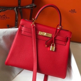 Hermes Kelly 32cm Bag In Red Clemence Leather GHW Replica HMSJHW00WQL