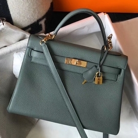 Best Quality Hermes Kelly 32cm Bag In Vert Amande Clemence Leather GHW HMSLI5OA788
