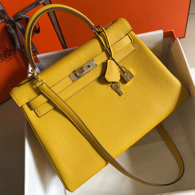 Replica Hermes Kelly 32cm Bag In Yellow Clemence Leather GHW HMSH6B8GW68