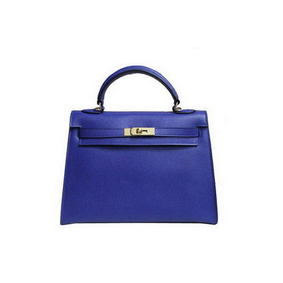 First-class Quality Hermes Kelly 32cm Shoulder Bag Blue Saffiano Leather K32 Gold HMSD65UMYC2