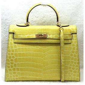 Best Quality Hermes Kelly 32cm Shoulder Bag Croco Leather K32 Yellow HMSSW10TYQD