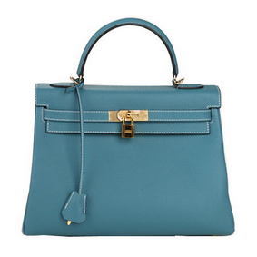 Hermes Kelly 32cm Shoulder Bag Light Blue Original Leather K32 Gold Replica HMSGSUM6Z22