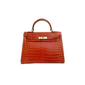 1:1 Replica Hermes Kelly 32cm Shoulder Bag Orange Croco Patent Leather K32 Gold HMS50H8H6XG