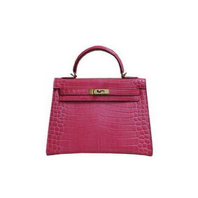 Hermes Kelly 32cm Shoulder Bag Pink Croco Patent Leather K32 Gold 1:1 Replica HMS125LKP6I