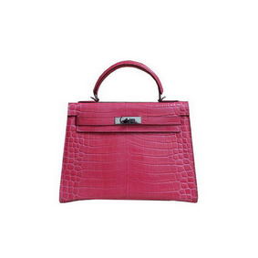 Hermes Kelly 32cm Shoulder Bag Pink Croco Patent Leather K32 Silver 1:1 Replica HMSPDGR95YO