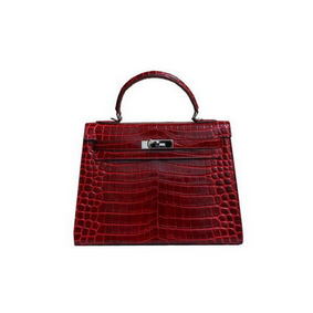 Hermes Kelly 32cm Shoulder Bag Red Croco Patent Leather K32 Silver Top Replica HMS45WJOB48