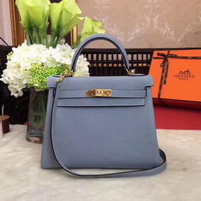 Hermes Kelly 32cm Shoulder Bag TOGO Leather KY32 Light Blue Top Replica HMS4UKHFBI5