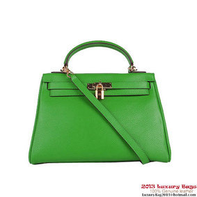 AAA Hermes Kelly 32cm Shoulder Bags Green Clemence Leather Gold HMS985TE1OI