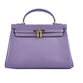 Hermes Kelly 32cm Shoulder Bags Lavender Grainy Leather Gold HMSV2V55J3L