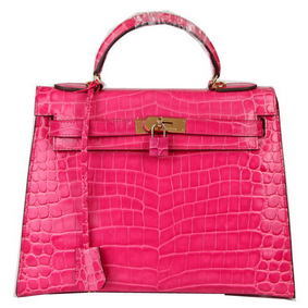 Knockoff Hermes Kelly 32cm Shoulder Bags Peach Iridescent Croco Leather Gold HMSMAW1K4J9