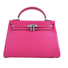 AAA Hermes Kelly 32cm Shoulder Bags Rosy Grainy Leather Silver HMSKO3W6Q7H