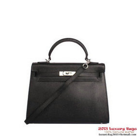 Hermes Kelly 32cm Handle Bag Black Togo Leather Silver HMS1D6R6Q98