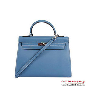 Hermes Kelly 32cm Handle Bag Blue Togo Leather Silver 1:1 Replica HMSHL4XJY8A