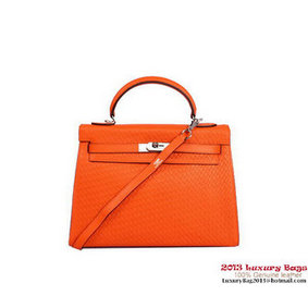 Copy Hermes Kelly 32cm Handle Bag Orange Woven Leather Silver HMSKO2ZEW4P
