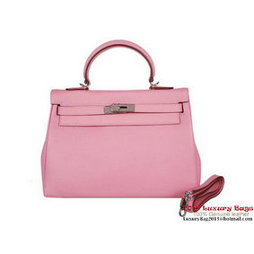 Hermes Kelly 32CM Handle Bag Pink Clemence Leather Silver 1:1 Replica HMS9ZAC29M4