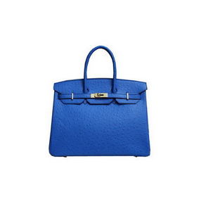 Hermes Kelly 35cm Handle Bag Blue Ostrich Leather Gold 1:1 Replica HMSDLSUXY0N