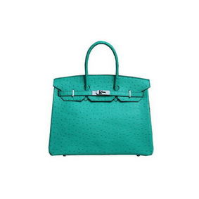 Replica Hermes Kelly 35cm Handle Bag Green Ostrich Leather Silver HMS1BSS7BZ6