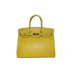 Hermes Kelly 35cm Handle Bag Lemon Ostrich Leather Gold Replica HMSQ8TRM45F