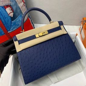 Top Replica Hermes Kelly Bag Original Leather Ostrich Skin H5600 Dark Blue HMS6T2YGLKK