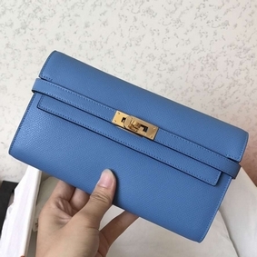 Hermes Kelly Classic Long Wallet In Blue Jean Epsom Leather Top Replica HMS9NW1ZTIL