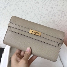 Replica Hermes Kelly Classic Long Wallet In Grey Epsom Leather HMSLUP57I0H