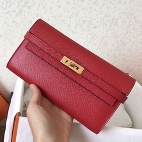 Hermes Kelly Classic Long Wallet In Red Epsom Leather Replica HMSY78KK3F1