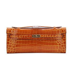 Hermes Kelly Clutch Bag Croco Leather K1002 Brown Replica HMSKALJIROU