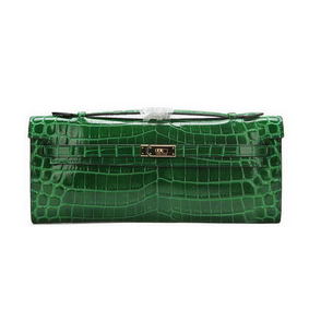 Hermes Kelly Clutch Bag Croco Leather K1002 Green Top Replica HMSN471P4Q3