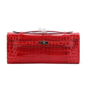 Hermes Kelly Clutch Bag Croco Leather K1002 Red Top Replica HMSI1287U45